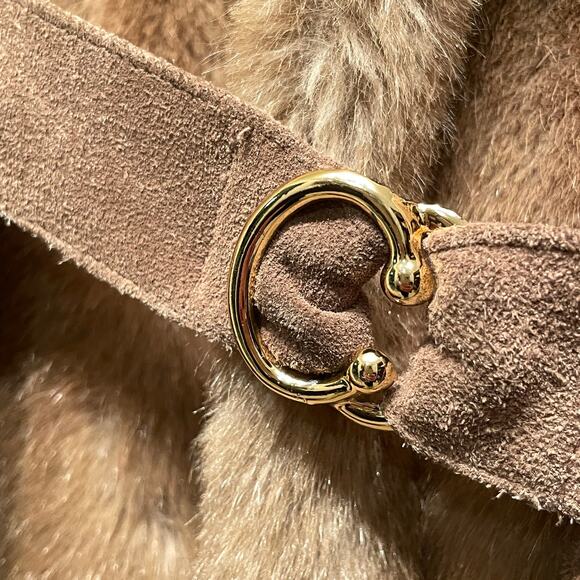 Grace’s Nashville Faux Fur Genuine Suede Belted Coat | Mid Century Vintage S/M/L - Picture 6 of 16